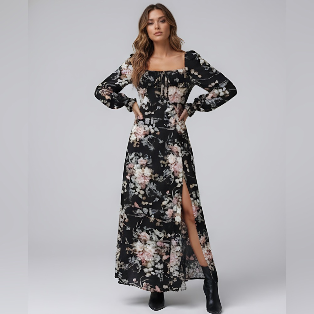 LAST ONE 🔥 French Floral Print Split Thigh Dress